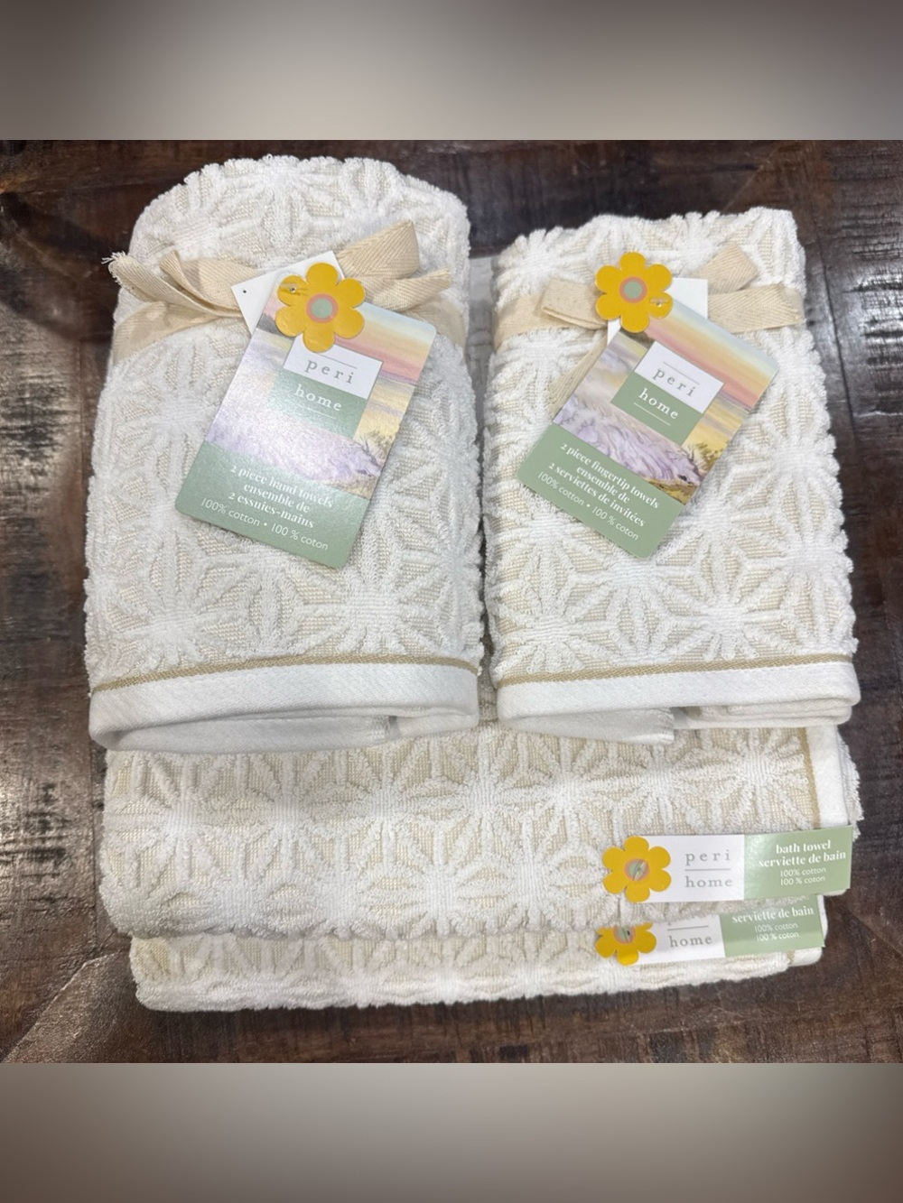 Peri Home 6 Pc Set Saromi Linen Color:2 Bath 2 Hand 2 Tip Towels 100% Cotton NWT
